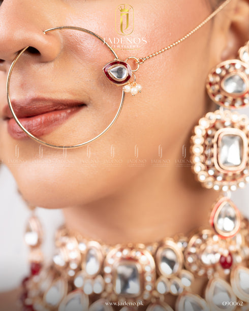 Kundan Zar-e-Taj Bridal Set with Maala Nath and Ring